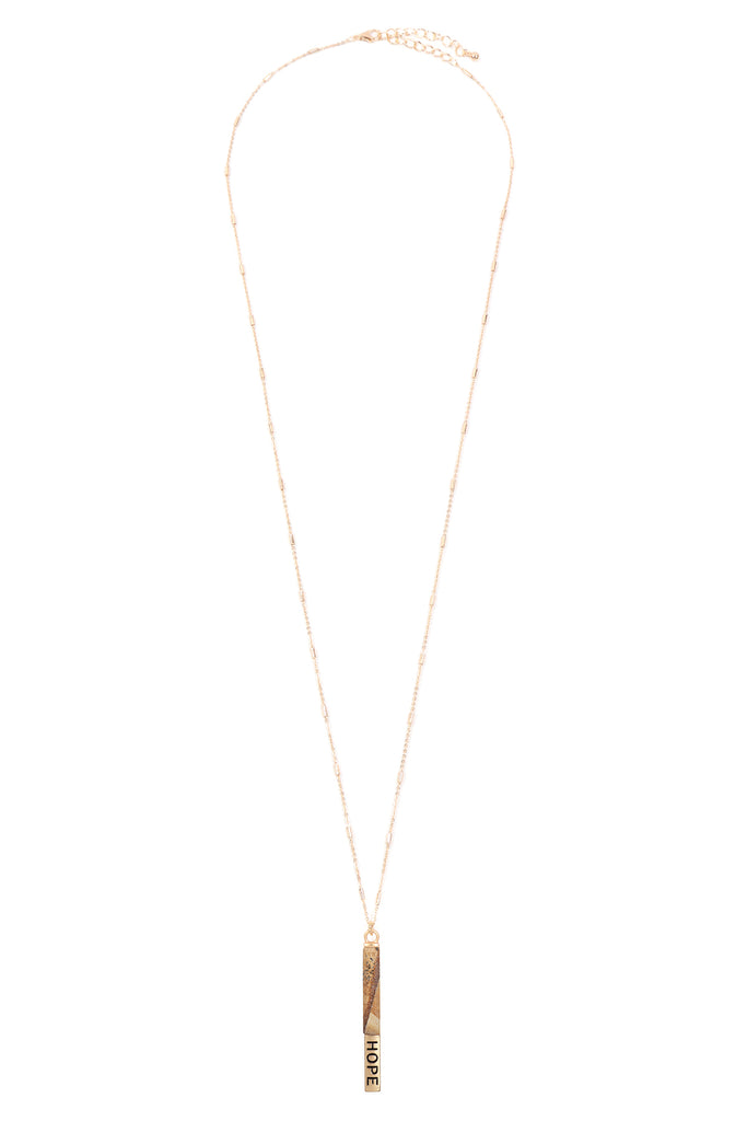 MYN1305 - NATURAL STONE "HOPE" PENDANT BAR NECKLACE