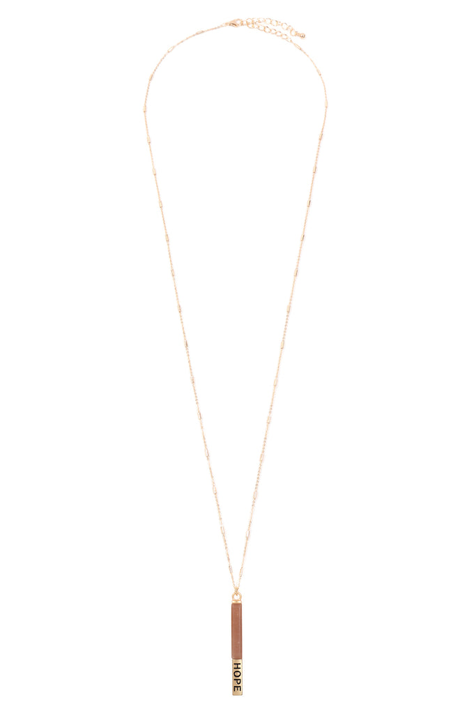 MYN1305 - NATURAL STONE "HOPE" PENDANT BAR NECKLACE