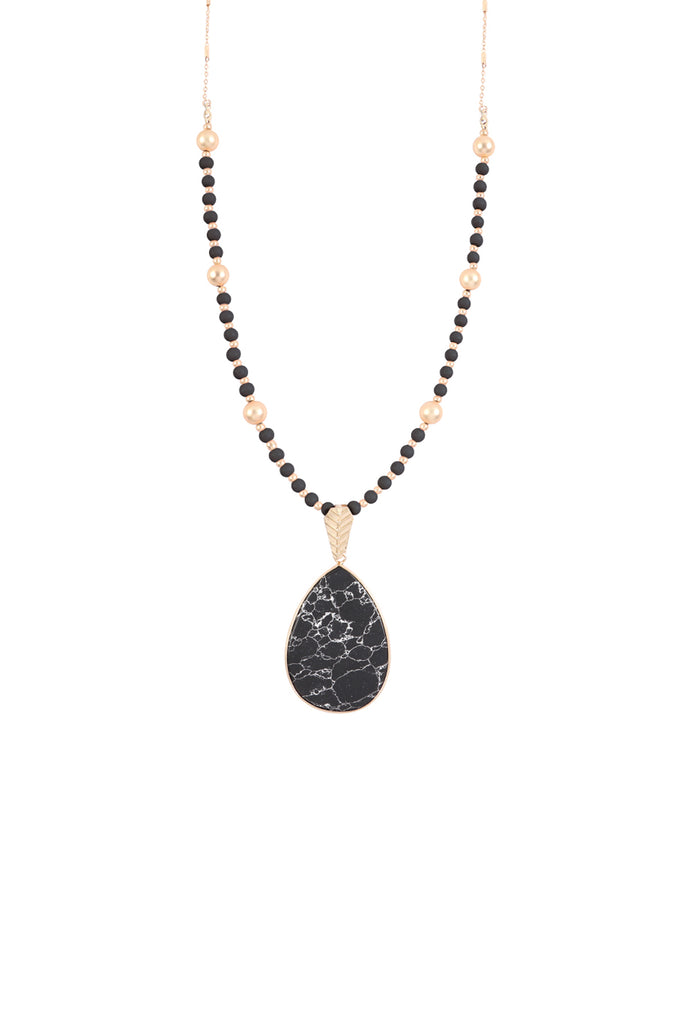 MYN1353 - PEAR SHAPED FACETED STONE PENDANT NECKLACE