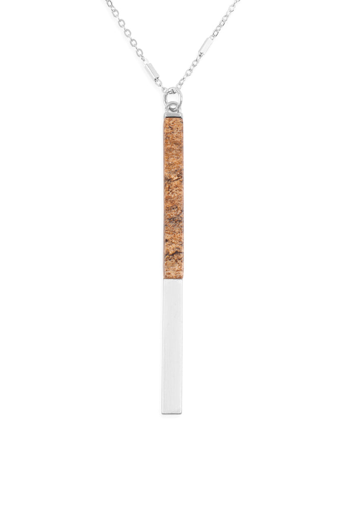 MYN1354 - NATURAL STONE WITH METAL BAR NECKLACE