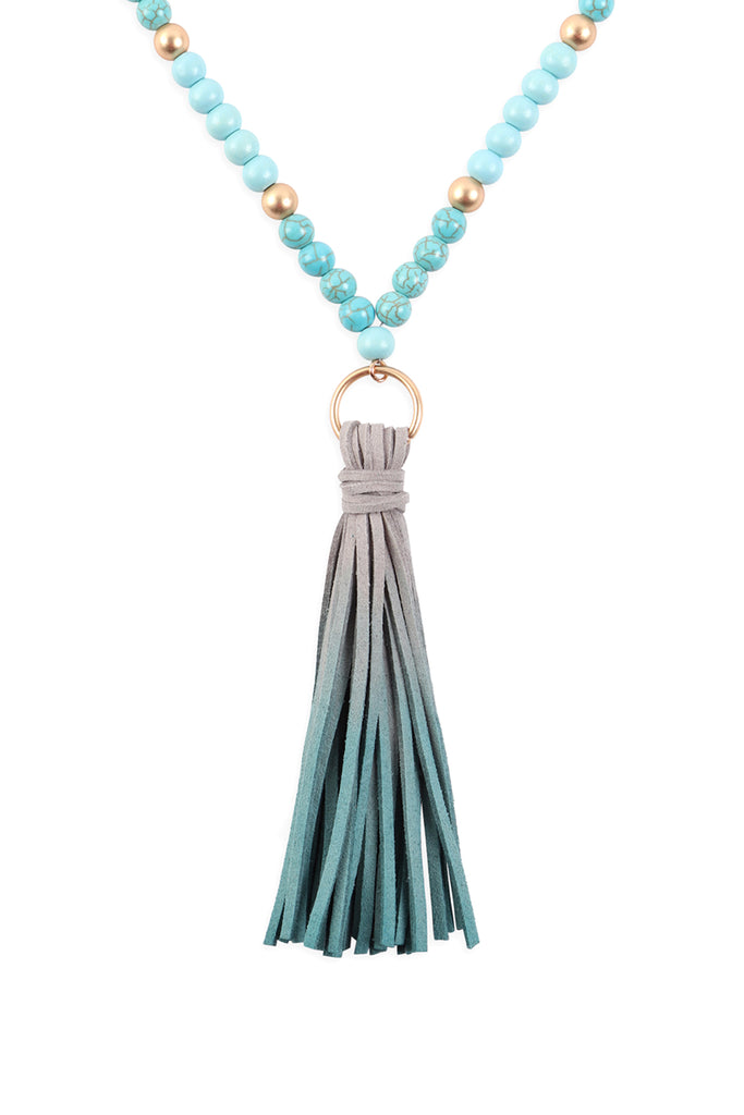 MULTI BEAD PU LEATHER TASSEL NECKLACE