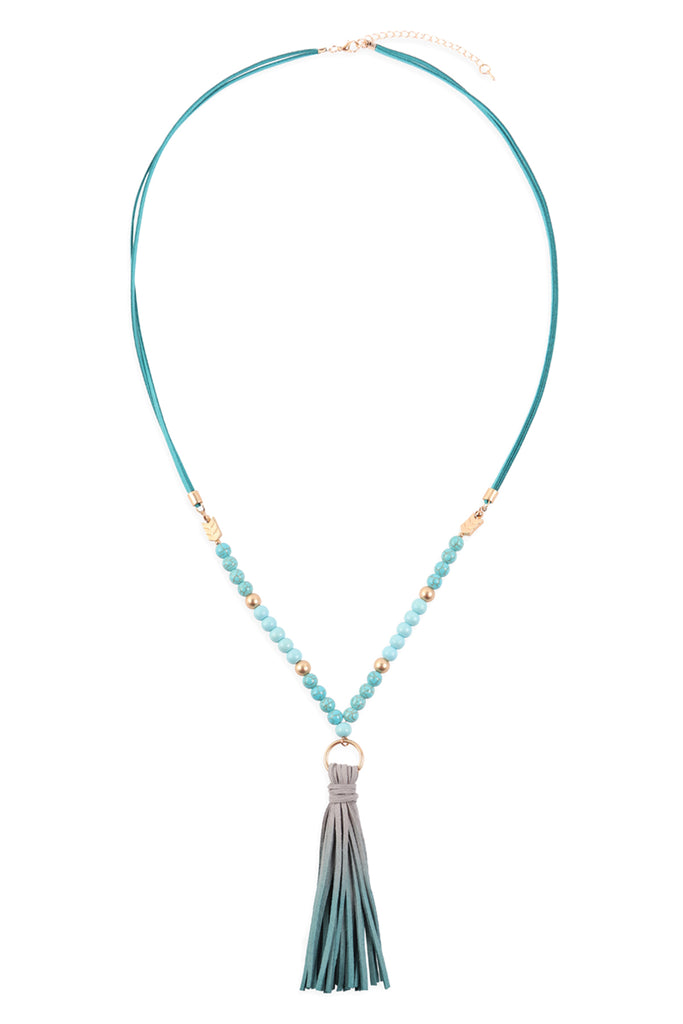 MULTI BEAD PU LEATHER TASSEL NECKLACE