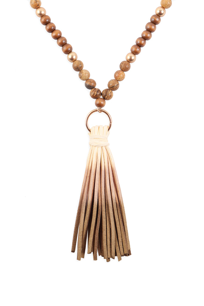 MULTI BEAD PU LEATHER TASSEL NECKLACE
