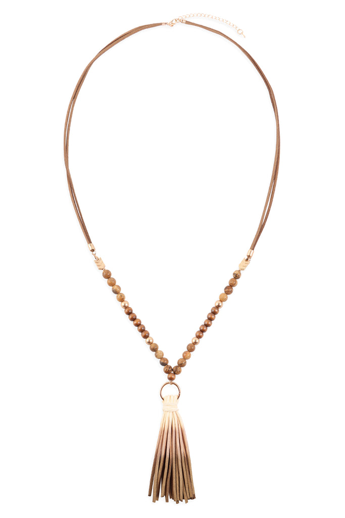 MULTI BEAD PU LEATHER TASSEL NECKLACE