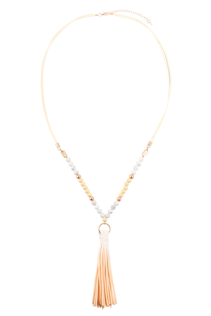 MULTI BEAD PU LEATHER TASSEL NECKLACE