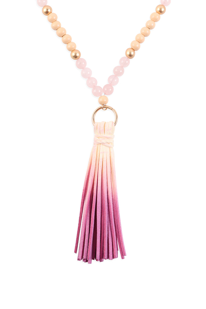 MULTI BEAD PU LEATHER TASSEL NECKLACE
