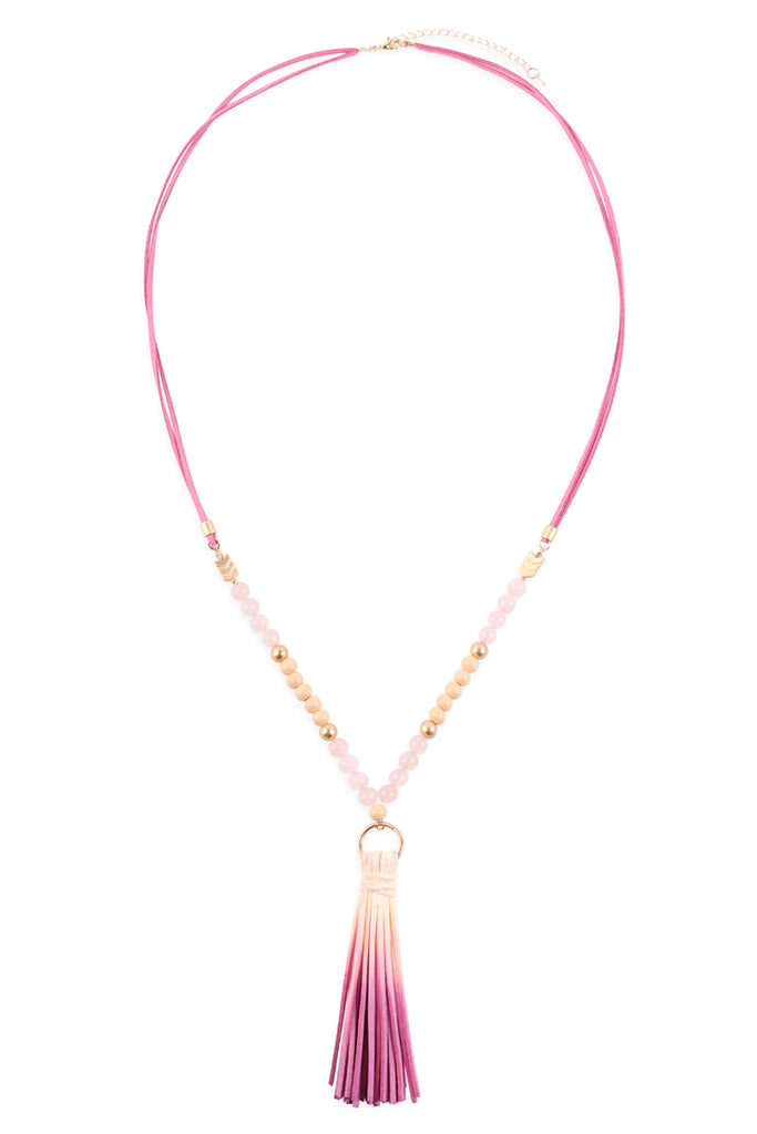MULTI BEAD PU LEATHER TASSEL NECKLACE