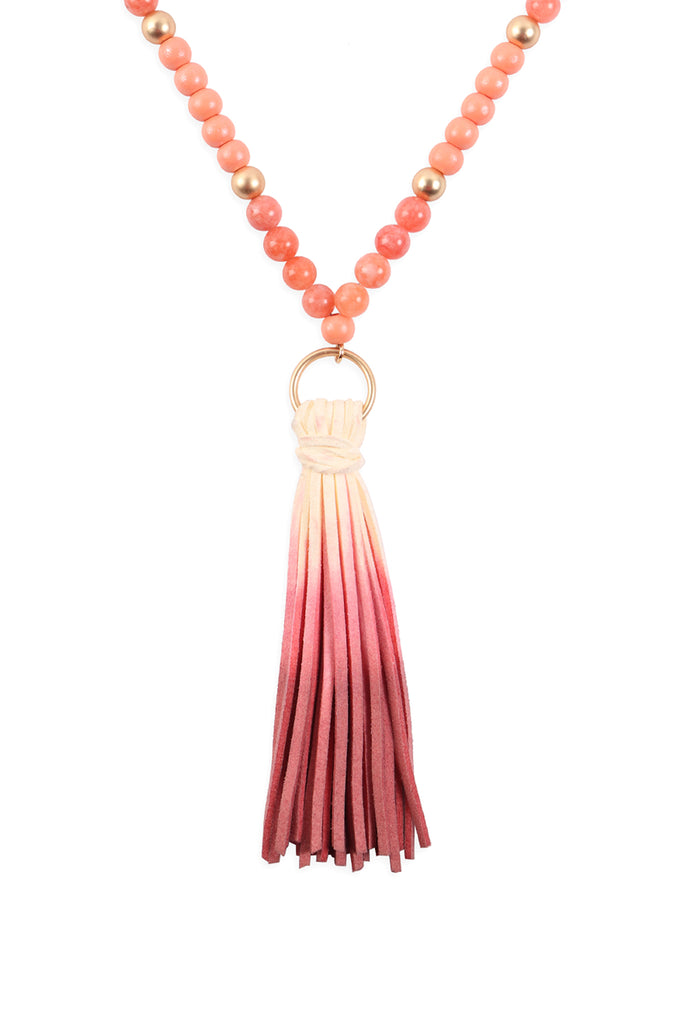 MULTI BEAD PU LEATHER TASSEL NECKLACE