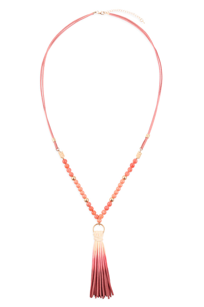 MULTI BEAD PU LEATHER TASSEL NECKLACE