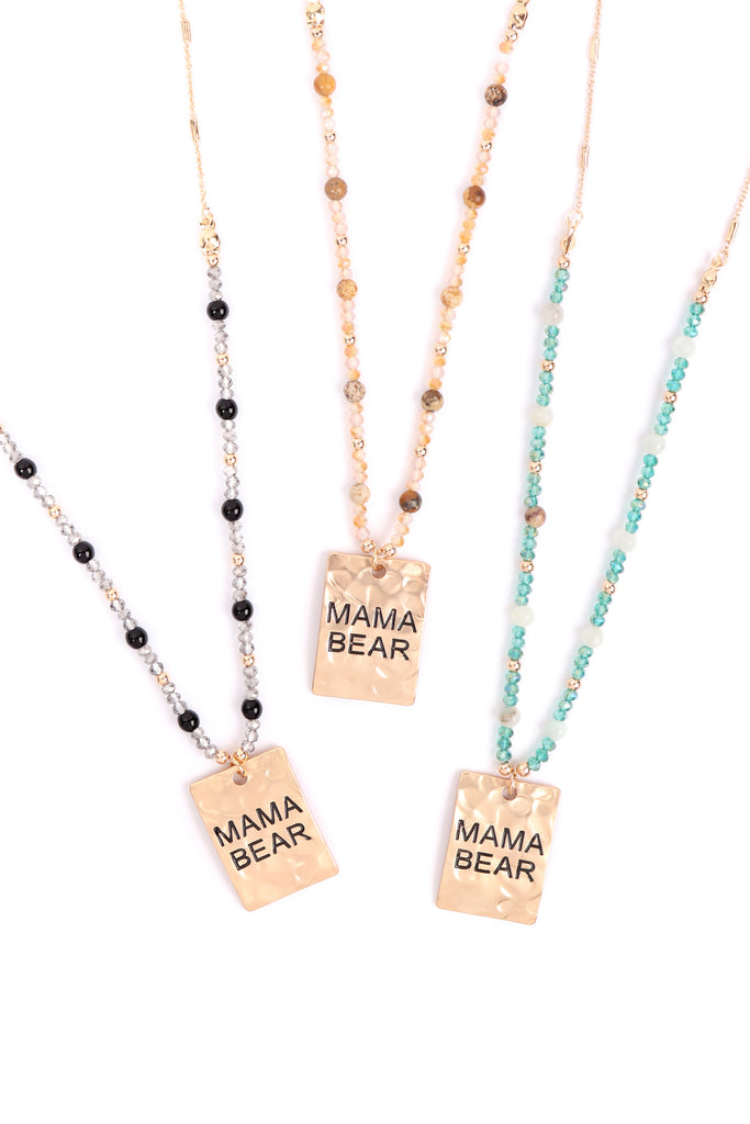 MYN1371 - HAMMER SQUARE "MAMA BEAR" PENDANT NECKLACE