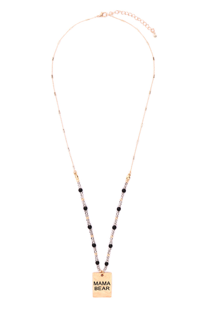 MYN1371 - HAMMER SQUARE "MAMA BEAR" PENDANT NECKLACE