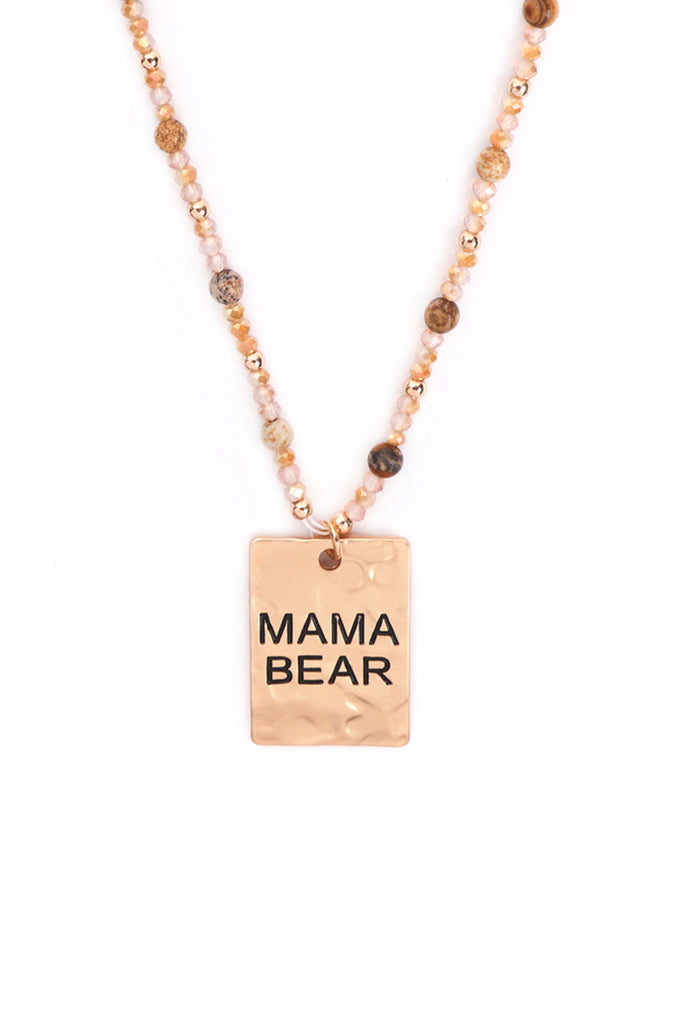 MYN1371 - HAMMER SQUARE "MAMA BEAR" PENDANT NECKLACE