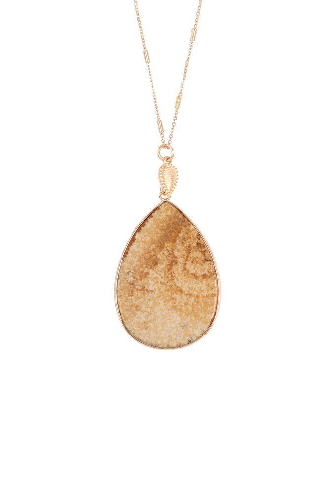 TEARDROP NATURAL STONE PENDANT NECKLACE - Riah Fashion