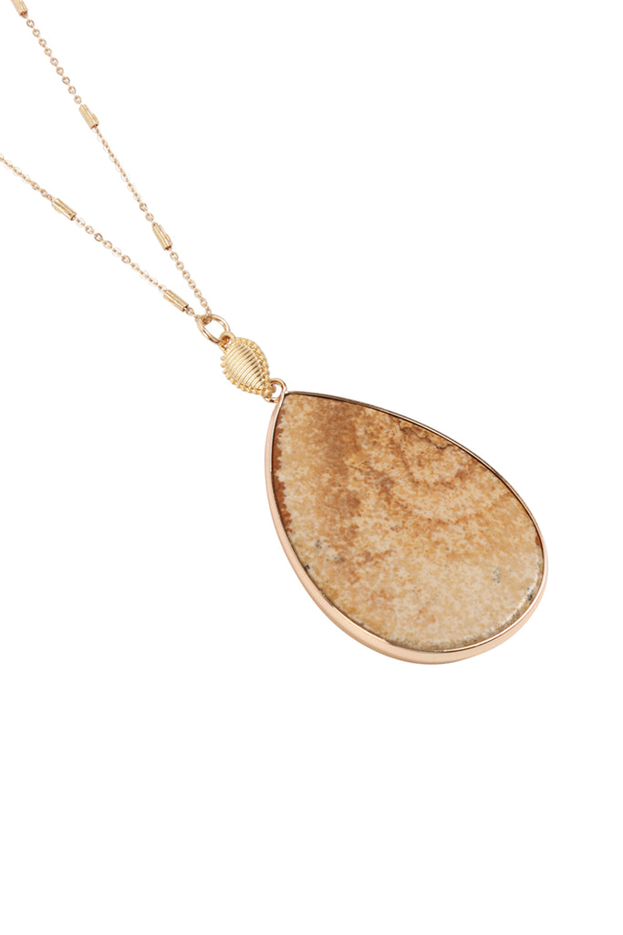 TEARDROP NATURAL STONE PENDANT NECKLACE - Riah Fashion