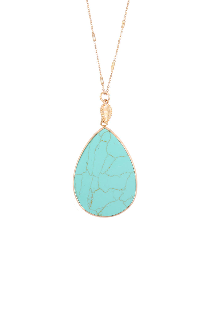 TEARDROP NATURAL STONE PENDANT NECKLACE - Riah Fashion