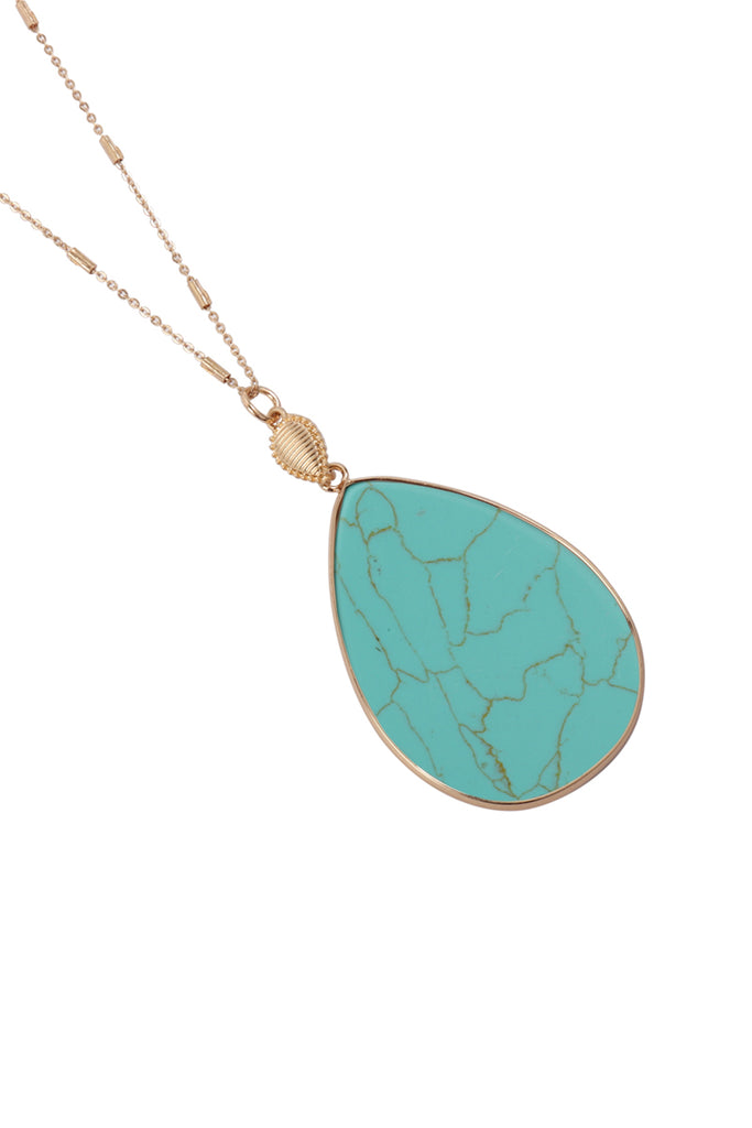 TEARDROP NATURAL STONE PENDANT NECKLACE - Riah Fashion