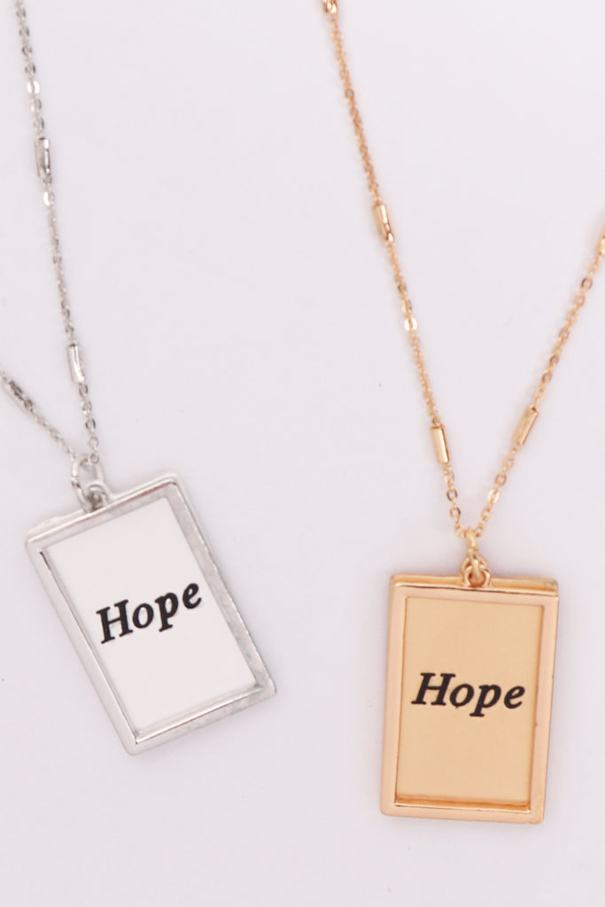 MYN1421MGHP - "HOPE" ETCHED BRASS BOX PENDANT NECKLACE