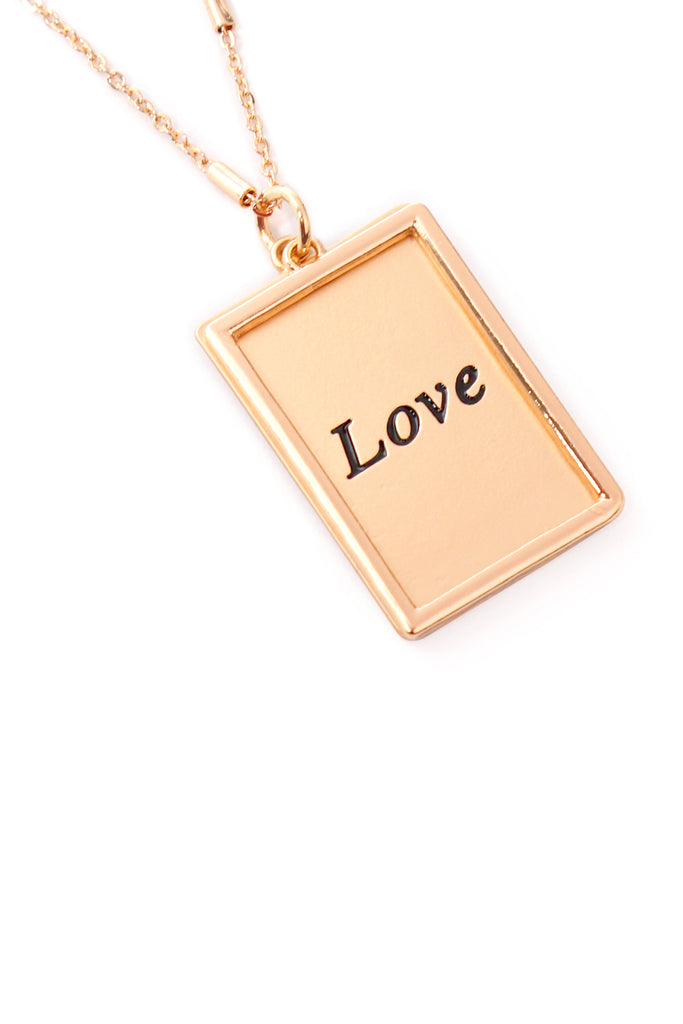 MYN1421MGLV - "LOVE" ETCHED BRASS BOX PENDANT NECKLACE - Riah Fashion