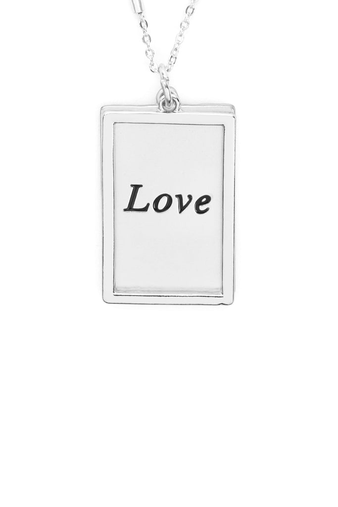 MYN1421MGLV - "LOVE" ETCHED BRASS BOX PENDANT NECKLACE - Riah Fashion