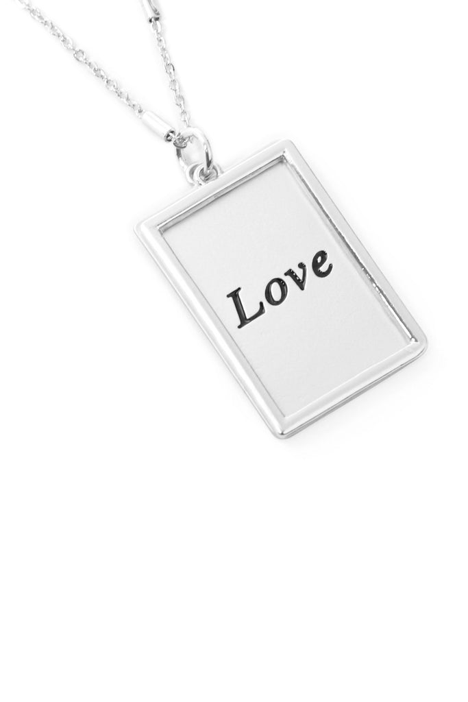 MYN1421MGLV - "LOVE" ETCHED BRASS BOX PENDANT NECKLACE - Riah Fashion