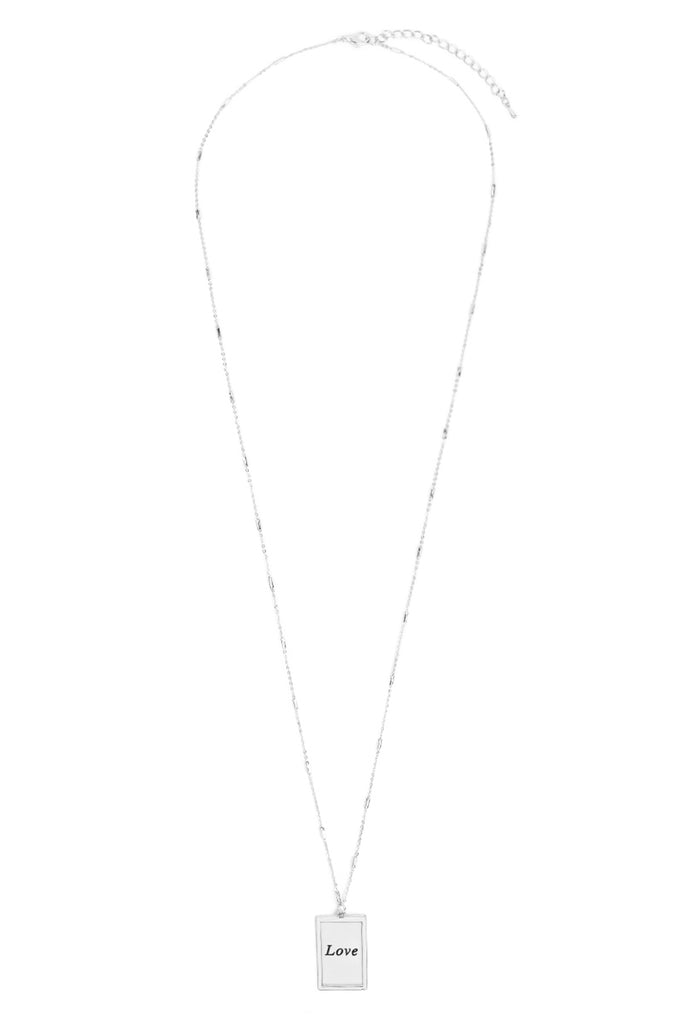 MYN1421MGLV - "LOVE" ETCHED BRASS BOX PENDANT NECKLACE - Riah Fashion