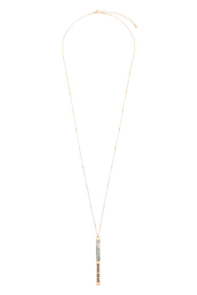 MYN1427 - "MAMA BEAR" HALF METAL & STONE BAR PENDANT NECKLACE