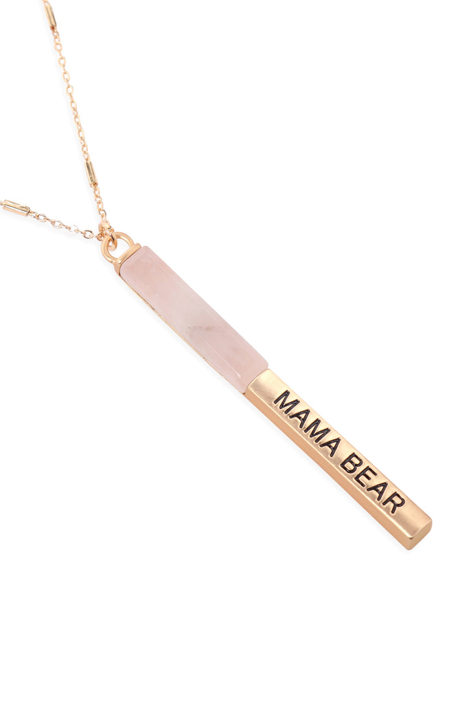 MYN1427 - "MAMA BEAR" HALF METAL & STONE BAR PENDANT NECKLACE