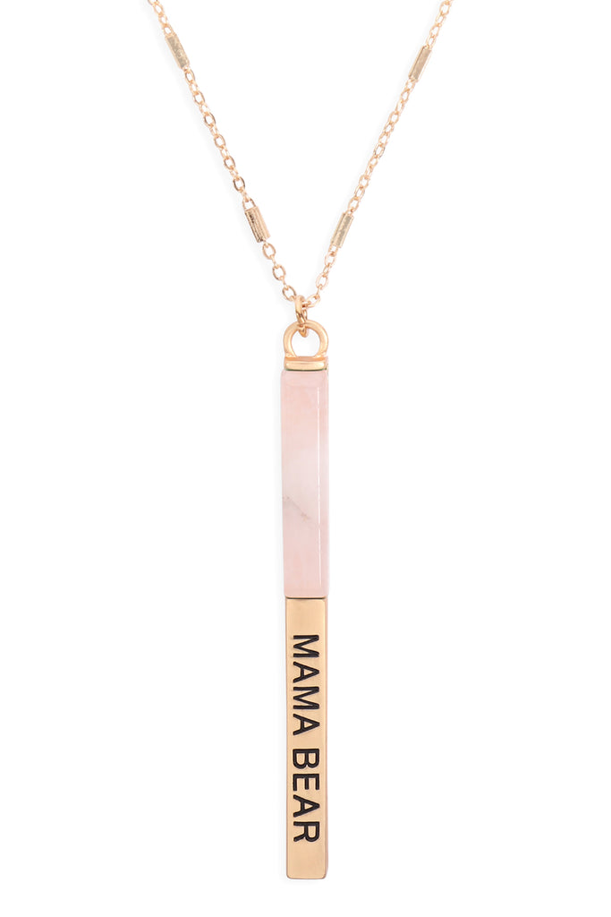 MYN1427 - "MAMA BEAR" HALF METAL & STONE BAR PENDANT NECKLACE