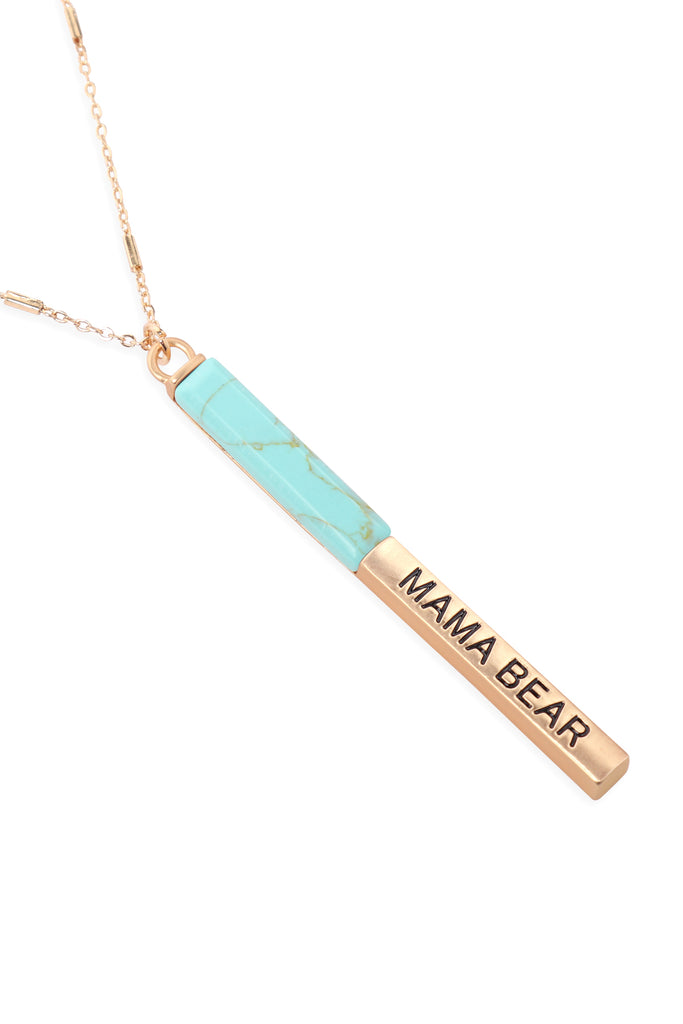 MYN1427 - "MAMA BEAR" HALF METAL & STONE BAR PENDANT NECKLACE
