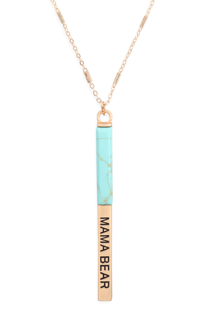 MYN1427 - "MAMA BEAR" HALF METAL & STONE BAR PENDANT NECKLACE