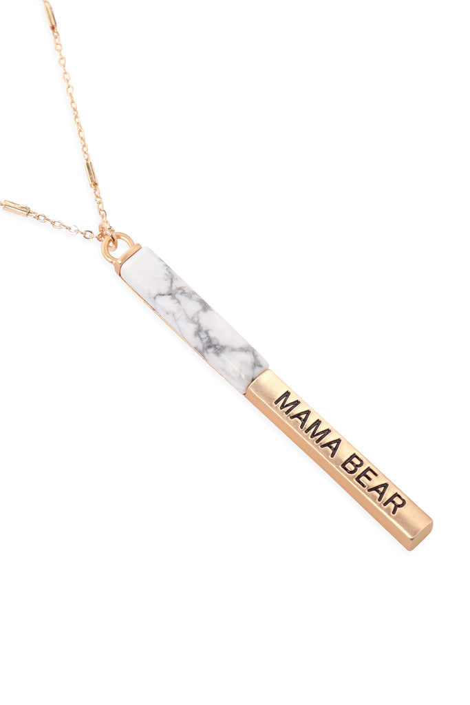 MYN1427 - "MAMA BEAR" HALF METAL & STONE BAR PENDANT NECKLACE
