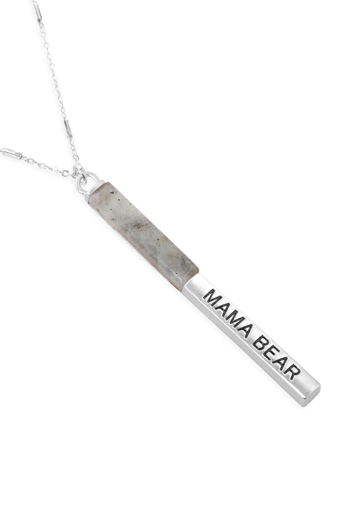 MYN1427 - "MAMA BEAR" HALF METAL & STONE BAR PENDANT NECKLACE