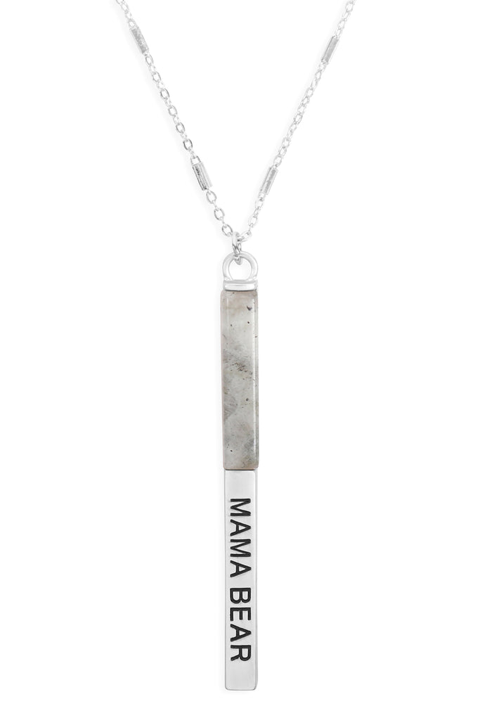 MYN1427 - "MAMA BEAR" HALF METAL & STONE BAR PENDANT NECKLACE