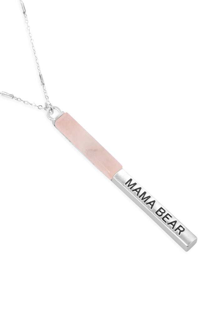 MYN1427 - "MAMA BEAR" HALF METAL & STONE BAR PENDANT NECKLACE