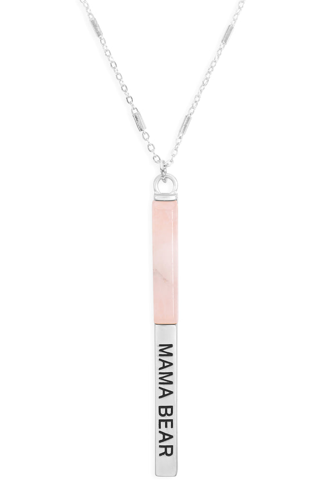MYN1427 - "MAMA BEAR" HALF METAL & STONE BAR PENDANT NECKLACE