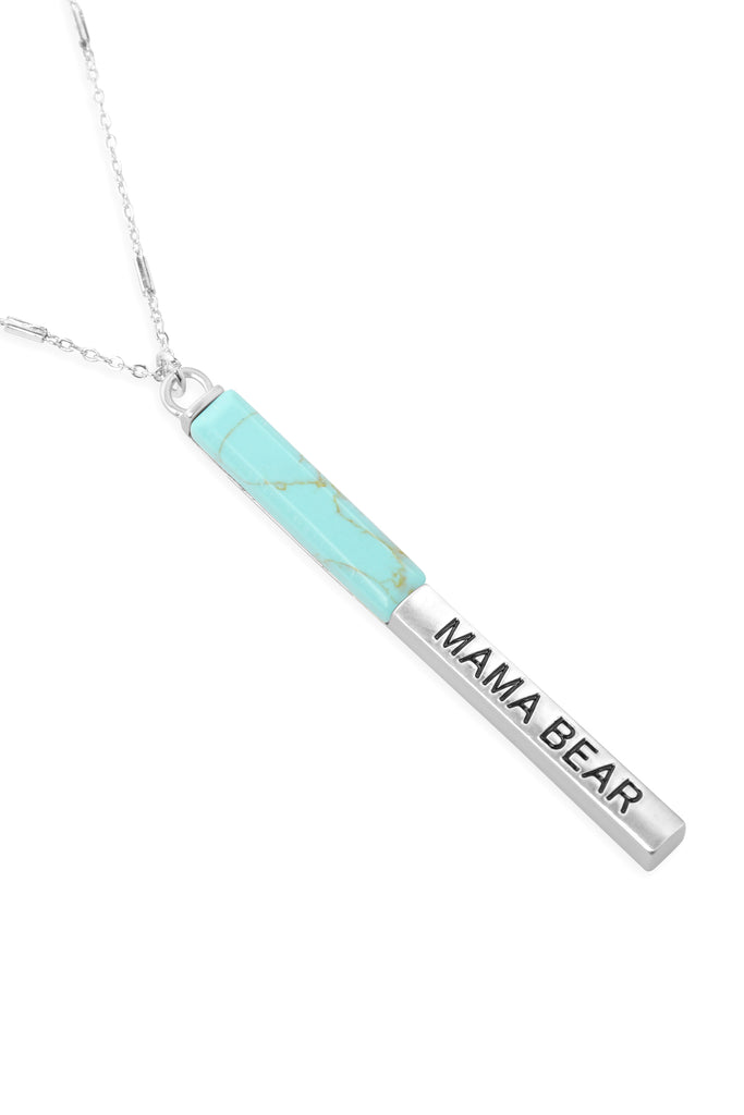 MYN1427 - "MAMA BEAR" HALF METAL & STONE BAR PENDANT NECKLACE