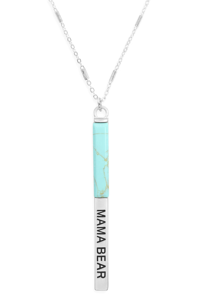 MYN1427 - "MAMA BEAR" HALF METAL & STONE BAR PENDANT NECKLACE