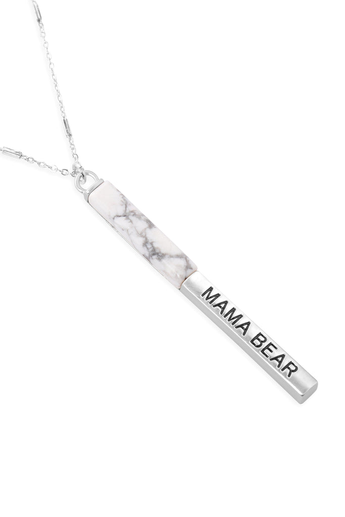 MYN1427 - "MAMA BEAR" HALF METAL & STONE BAR PENDANT NECKLACE
