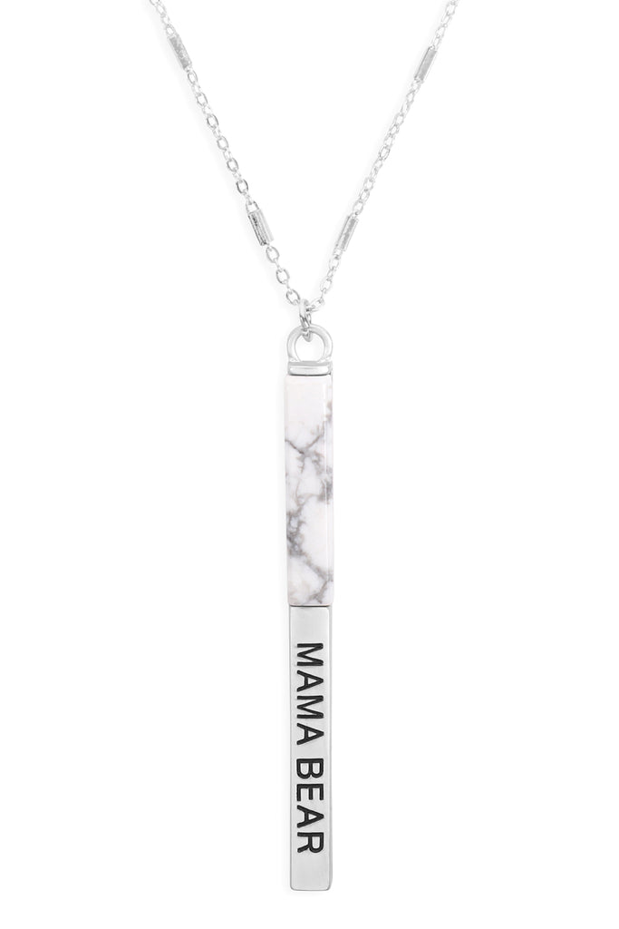 MYN1427 - "MAMA BEAR" HALF METAL & STONE BAR PENDANT NECKLACE