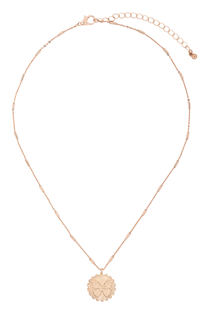 MYN1455 - BUTTERFLY ENGRAVED PENDANT NECKLACE