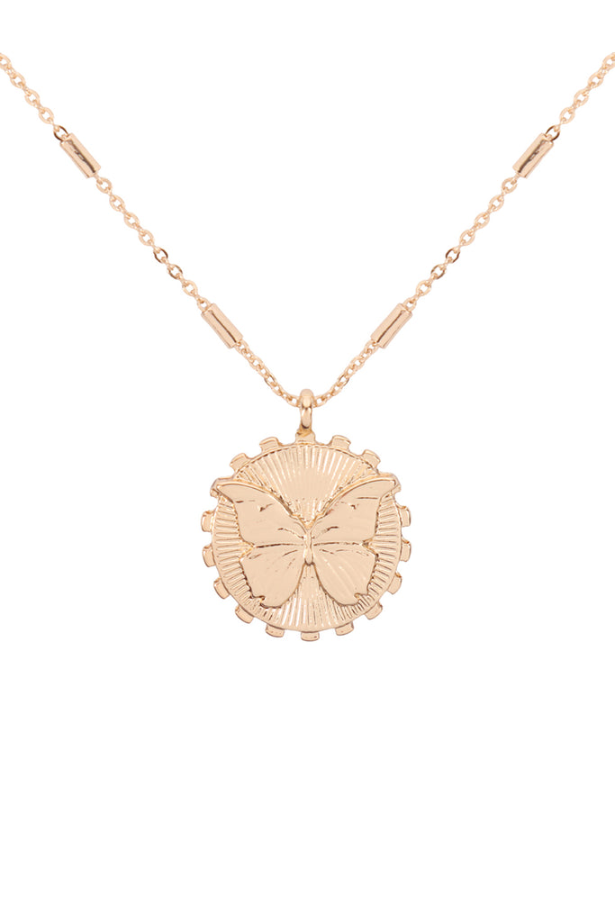 MYN1455 - BUTTERFLY ENGRAVED PENDANT NECKLACE