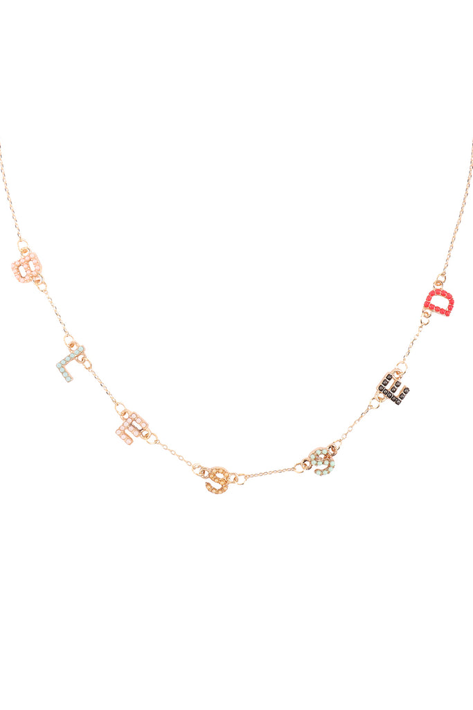 BLESSED COLORED RHINESTONE STATIONARY NECKLACE