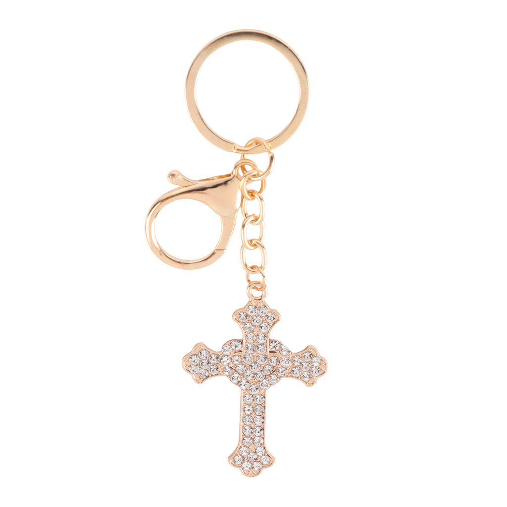 CROSS WITH HEART RHINESTONE KEYCHAIN SET