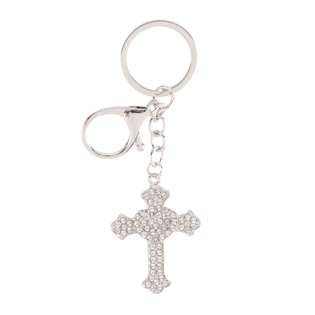 CROSS WITH HEART RHINESTONE KEYCHAIN SET