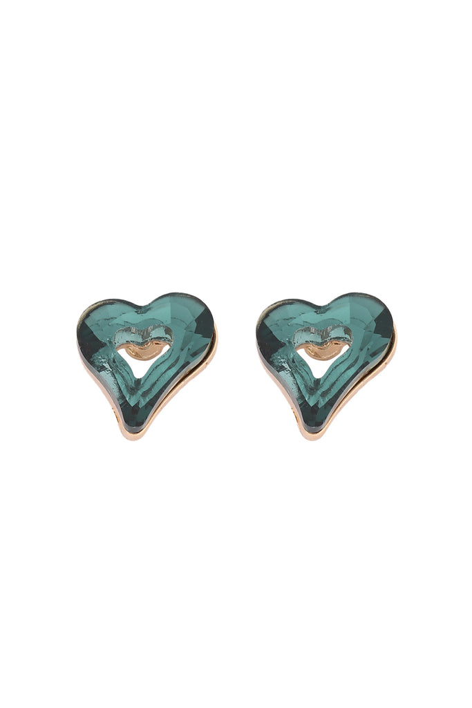 GLASS OPEN HEART POST STUD EARRINGS