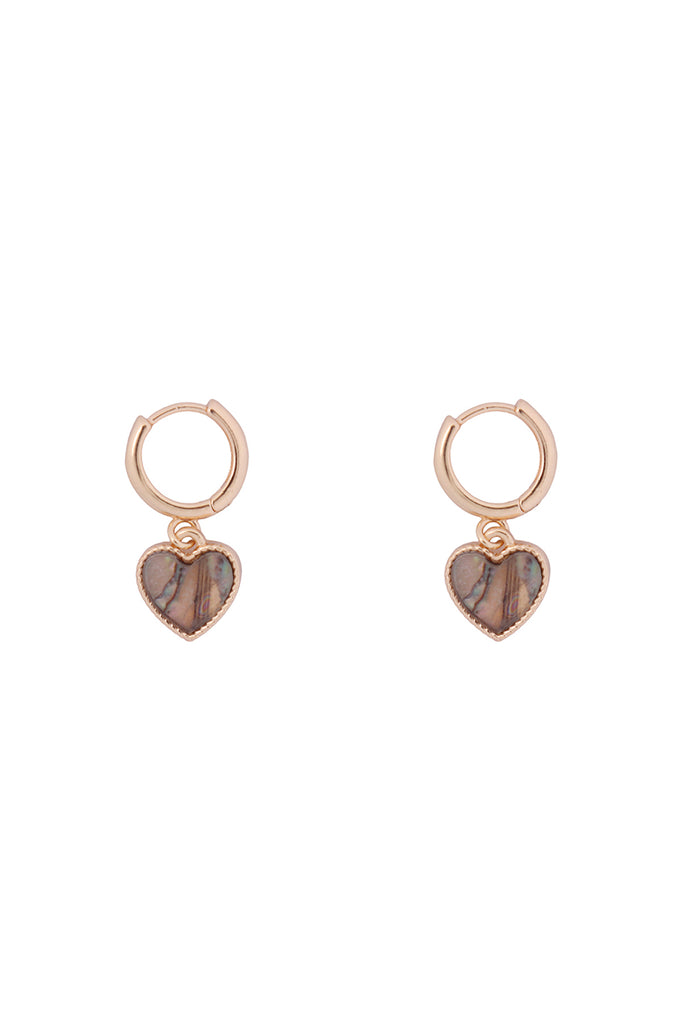 MOP HEART DROP HOOP EARRINGS