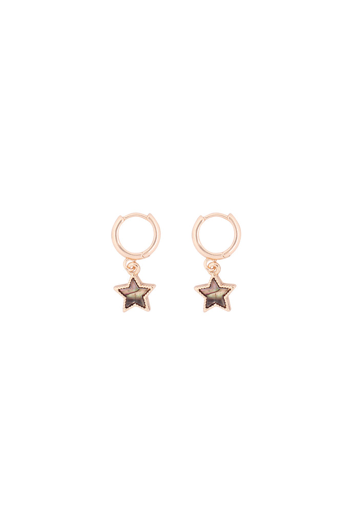 MOP HUGGIE HOOP STAR DROP EARRINGS