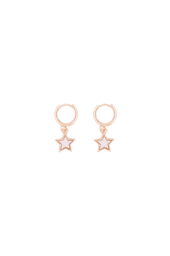MOP HUGGIE HOOP STAR DROP EARRINGS