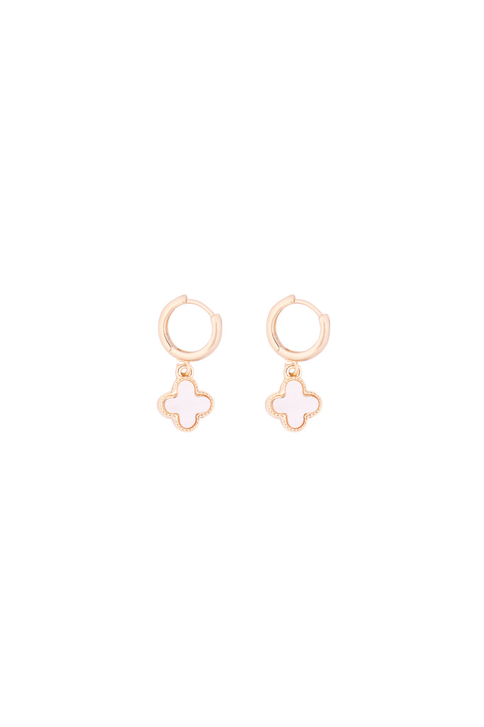 MOP HUGGIE HOOP CLOVER DROP EARRINGS