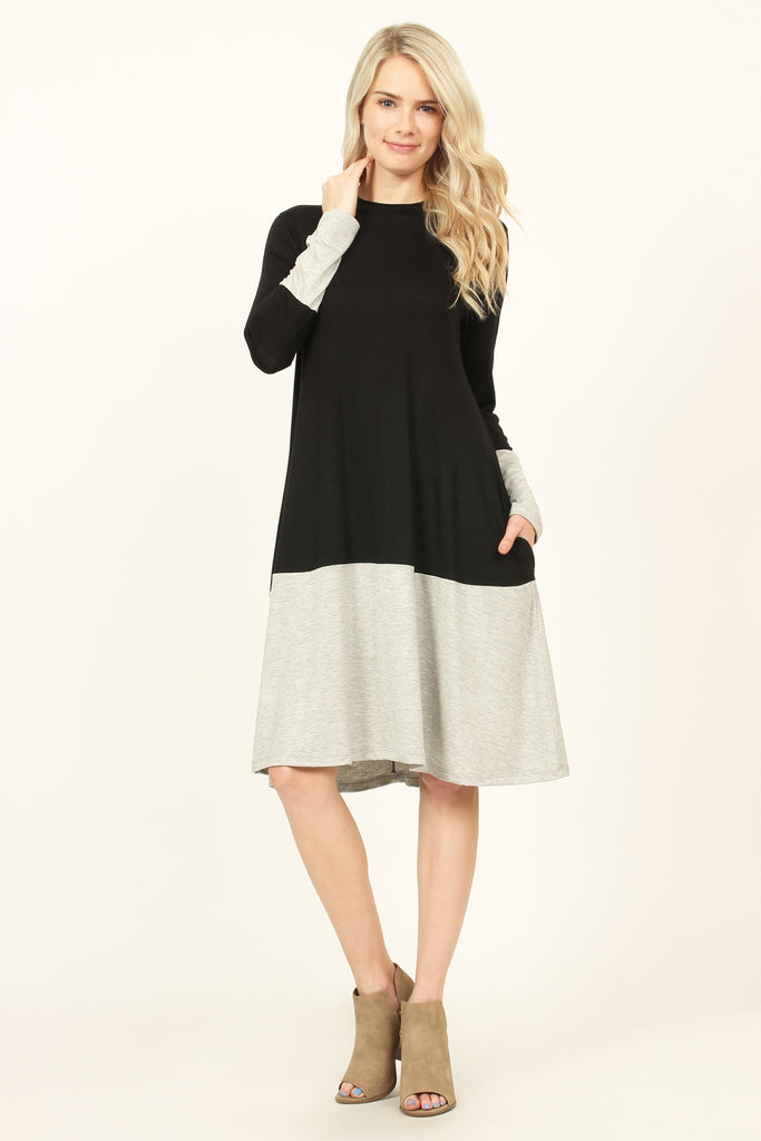 Two Tone Pocket Midi Dress